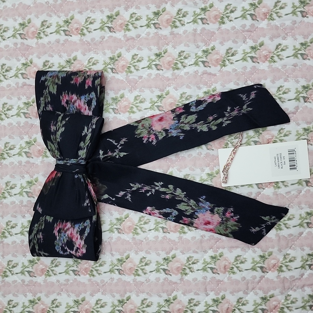 NWT Loveshackfancy 🎀 Lorna Barrette Floral Black Coffee Bow Hair clip